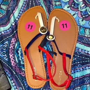 Nautical red white&blue sandals Never worn size 11